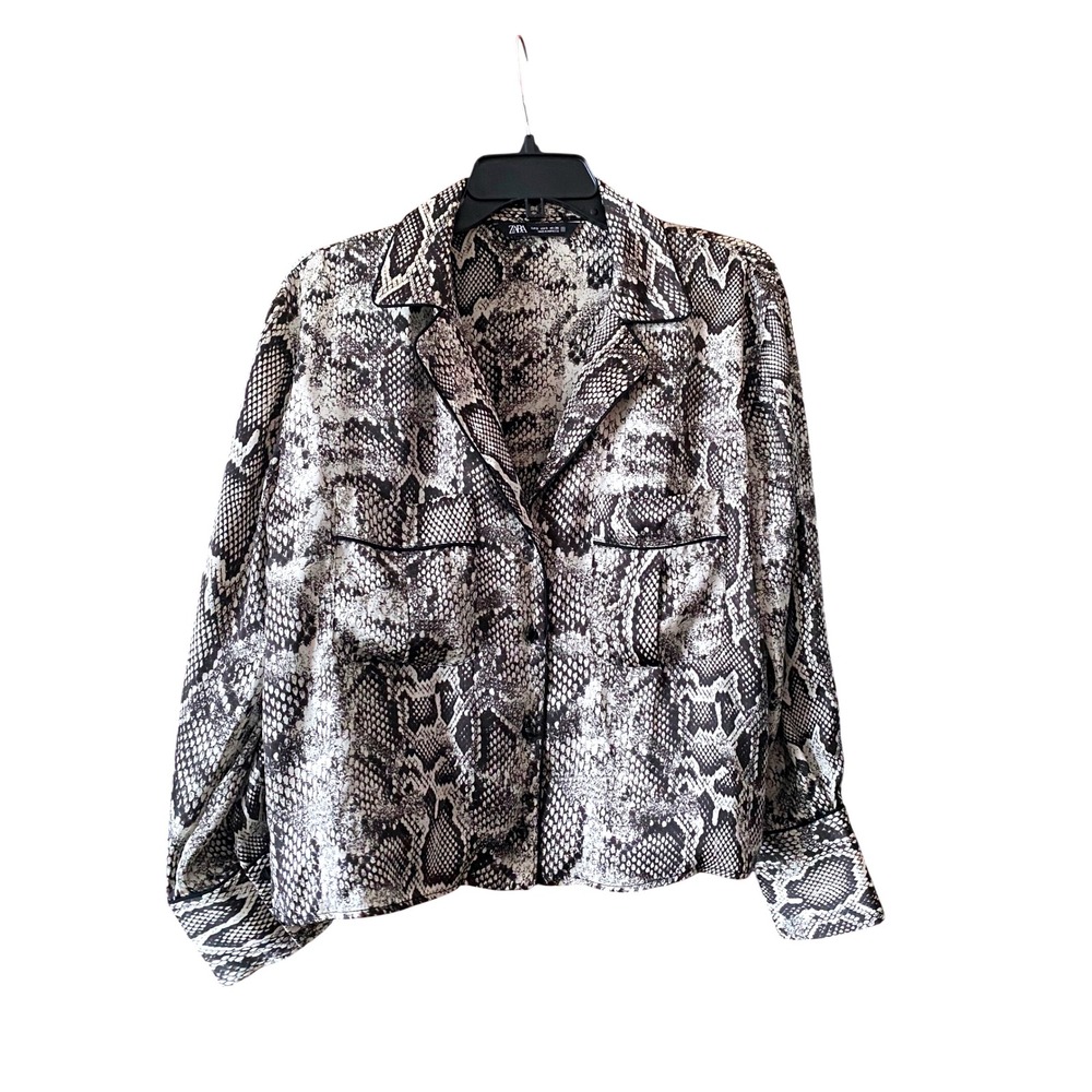 Zara‎ Snake Print Long Sleeve Button-Up Blouse With Pockets Size S